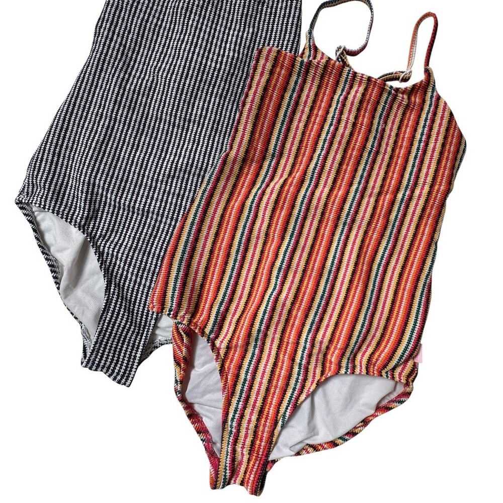 Seafolly Girls One Piece Swimsuit Size 12 Multicolor Striped Lace-Up Back
